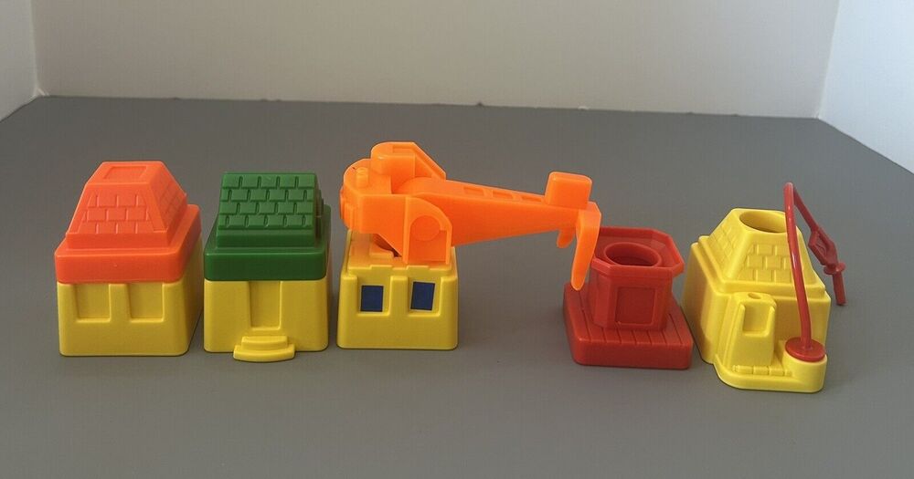 Fisher Price Flip Track Buildings, Crane, Gas Pump Replacements Vintage Lot of 5